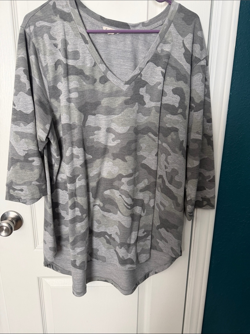 Jane and Delancey Gray Camo V-Neck Tunic